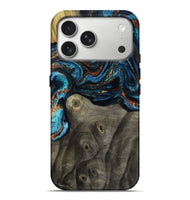 iPhone 17 Pro Max Wood Live Edge Phone Case - Enrique (Teal & Gold, 799228)