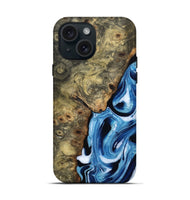 iPhone 15 Wood Live Edge Phone Case - Syreeta (Blue, 799256)