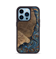 iPhone 14 Pro Wood Phone Case - Zyair (Teal & Gold, 799647)