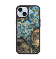 iPhone 15 Wood Phone Case - Joselyn (Teal & Gold, 799654)