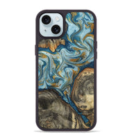 iPhone 15 Plus Wood Phone Case - Joselyn (Teal & Gold, 799654)