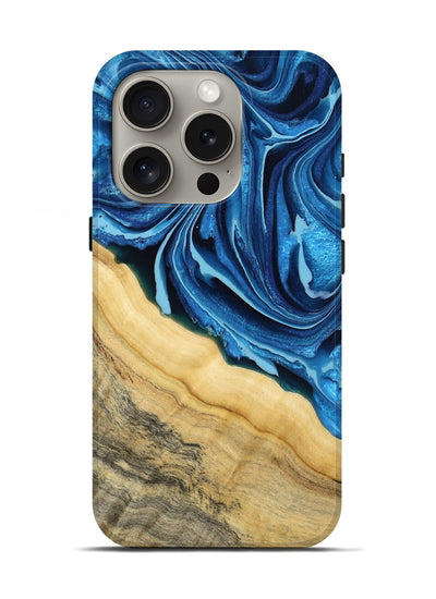 iPhone 16 Pro Wood Live Edge Phone Case - Allison (Blue, 799708)