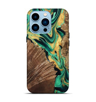iPhone 14 Pro Wood Live Edge Phone Case - Dayana (Green, 799709)