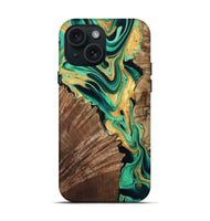 iPhone 15 Wood Live Edge Phone Case - Dayana (Green, 799709)