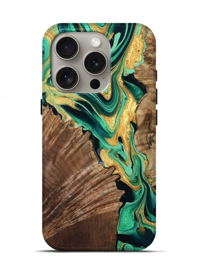 iPhone 16 Pro Wood Live Edge Phone Case - Dayana (Green, 799709)