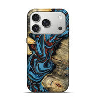 iPhone 17 Pro Wood Live Edge Phone Case - Renee (Teal & Gold, 799713)