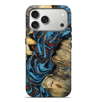 iPhone 17 Pro Max Wood Live Edge Phone Case - Renee (Teal & Gold, 799713)
