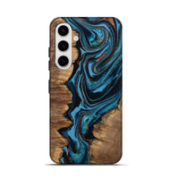 Galaxy S25 Wood Live Edge Phone Case - Josue (Teal & Gold, 799720)