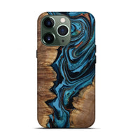 iPhone 13 Pro Wood Live Edge Phone Case - Josue (Teal & Gold, 799720)