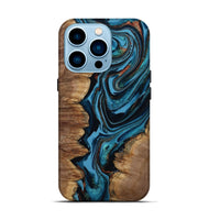 iPhone 14 Pro Wood Live Edge Phone Case - Josue (Teal & Gold, 799720)