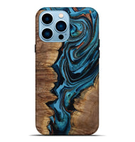 iPhone 14 Pro Max Wood Live Edge Phone Case - Josue (Teal & Gold, 799720)