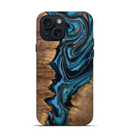 iPhone 15 Wood Live Edge Phone Case - Josue (Teal & Gold, 799720)