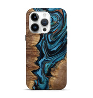 iPhone 15 Pro Wood Live Edge Phone Case - Josue (Teal & Gold, 799720)