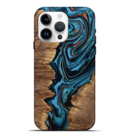 iPhone 15 Pro Max Wood Live Edge Phone Case - Josue (Teal & Gold, 799720)