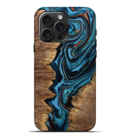 iPhone 16 Pro Max Wood Live Edge Phone Case - Josue (Teal & Gold, 799720)