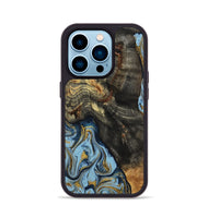 iPhone 14 Pro Wood Phone Case - Autumn (Teal & Gold, 800062)