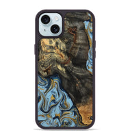 iPhone 15 Plus Wood Phone Case - Autumn (Teal & Gold, 800062)