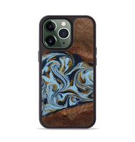 iPhone 13 Pro Wood Phone Case - Karol (Teal & Gold, 800081)