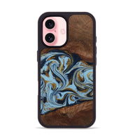 iPhone 16 Wood Phone Case - Karol (Teal & Gold, 800081)
