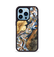 iPhone 14 Pro Wood Phone Case - Esta (Teal & Gold, 800083)