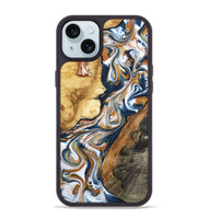 iPhone 15 Plus Wood Phone Case - Esta (Teal & Gold, 800083)