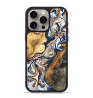 iPhone 15 Pro Max Wood Phone Case - Esta (Teal & Gold, 800083)