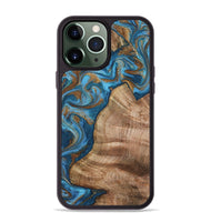 iPhone 13 Pro Max Wood Phone Case - Julisa (Teal & Gold, 800084)