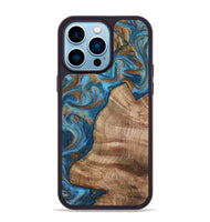 iPhone 14 Pro Max Wood Phone Case - Julisa (Teal & Gold, 800084)