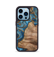 iPhone 14 Pro Wood Phone Case - Julisa (Teal & Gold, 800084)