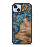 iPhone 15 Plus Wood Phone Case - Julisa (Teal & Gold, 800084)
