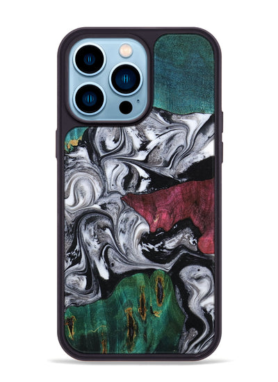 iPhone 14 Pro Max Wood Phone Case - Rhodes (Black & White, 800102)