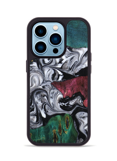 iPhone 14 Pro Wood Phone Case - Rhodes (Black & White, 800102)