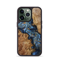 iPhone 13 Pro Wood Phone Case - Nayeli (Teal & Gold, 800421)