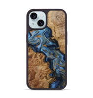 iPhone 15 Wood Phone Case - Nayeli (Teal & Gold, 800421)
