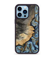 iPhone 14 Pro Max Wood Phone Case - Letha (Teal & Gold, 800458)