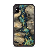 iPhone Xs Max Wood Phone Case - Syreeta (Teal & Gold, 800459)