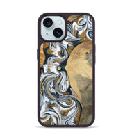 iPhone 15 Wood Phone Case - Jaeden (Teal & Gold, 800460)