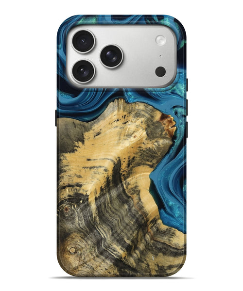 iPhone 17 Pro Max Wood Live Edge Phone Case - Abigale (Blue, 800485)
