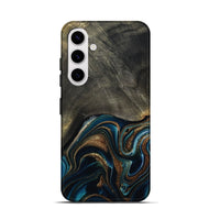 Galaxy S25 Wood Live Edge Phone Case - Titus (Teal & Gold, 800508)