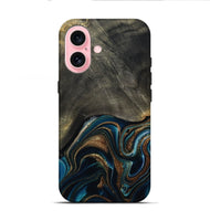 iPhone 16 Wood Live Edge Phone Case - Titus (Teal & Gold, 800508)