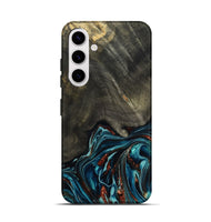 Galaxy S25 Wood Live Edge Phone Case - Nettie (Teal & Gold, 800518)