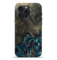 iPhone 16 Pro Max Wood Live Edge Phone Case - Nettie (Teal & Gold, 800518)