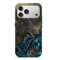 iPhone 17 Pro Max Wood Live Edge Phone Case - Nettie (Teal & Gold, 800518)