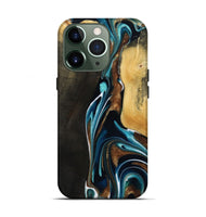 iPhone 13 Pro Wood Live Edge Phone Case - Maranda (Teal & Gold, 800522)