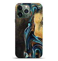 iPhone 13 Pro Max Wood Live Edge Phone Case - Maranda (Teal & Gold, 800522)