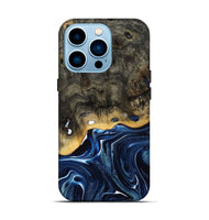 iPhone 14 Pro Wood Live Edge Phone Case - Leona (Blue, 800541)