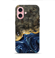 iPhone 16 Wood Live Edge Phone Case - Leona (Blue, 800541)