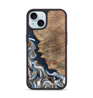 iPhone 15 Wood Phone Case - Whitley (Teal & Gold, 800685)