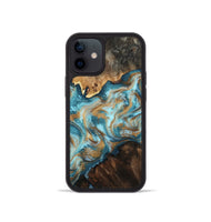 iPhone 12 mini Wood Phone Case - Dominic (Teal & Gold, 800692)