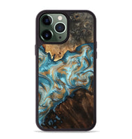 iPhone 13 Pro Max Wood Phone Case - Dominic (Teal & Gold, 800692)